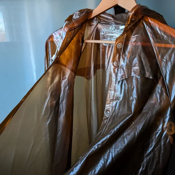 Stunning Retro Dorothy Perkins Pakamac Semi-transparent Brown Hooded Rain Jacket - Picture 13 of 16